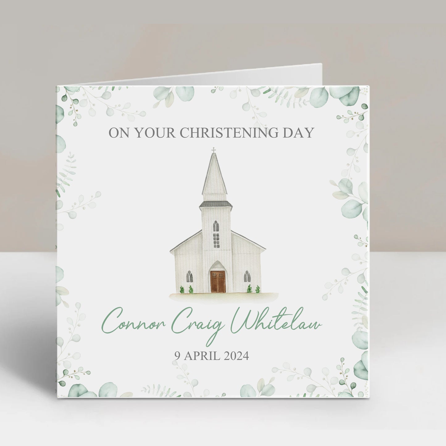 a greeting card with a picture of a church