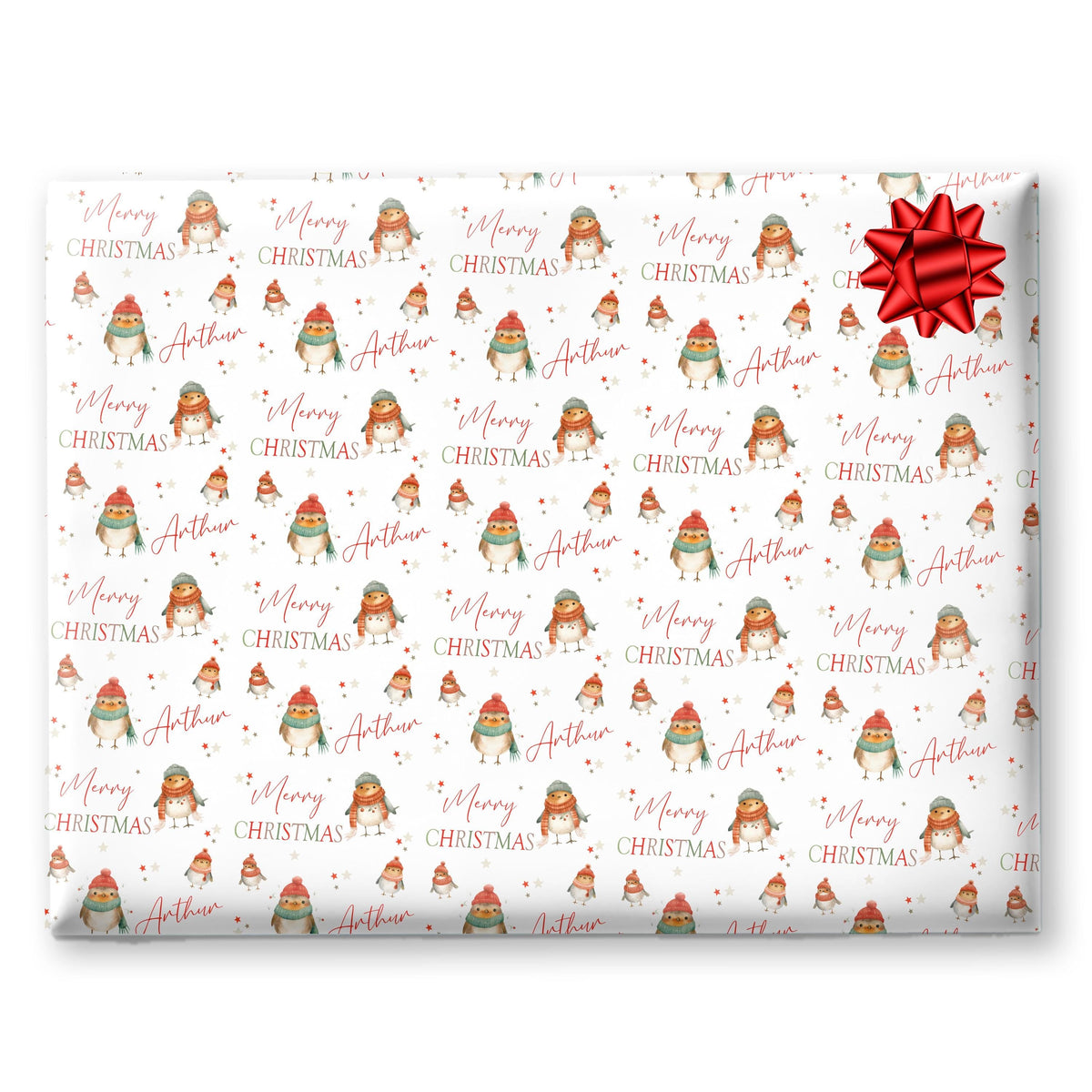 Christmas Robin Gift Wrapping Paper, Personalised Girls or Boys Paper, Gift Wrap for Her For Him