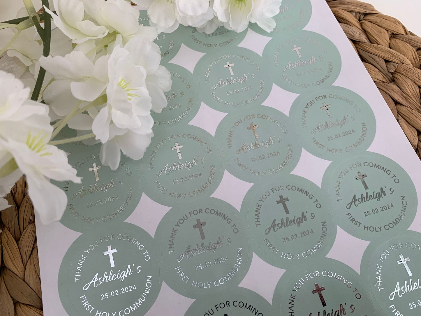 a bunch of stickers with a cross on them