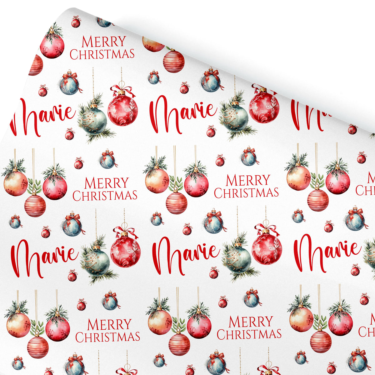 Personalised Christmas Wrapping Paper, Baubles Festive Gift Wrap