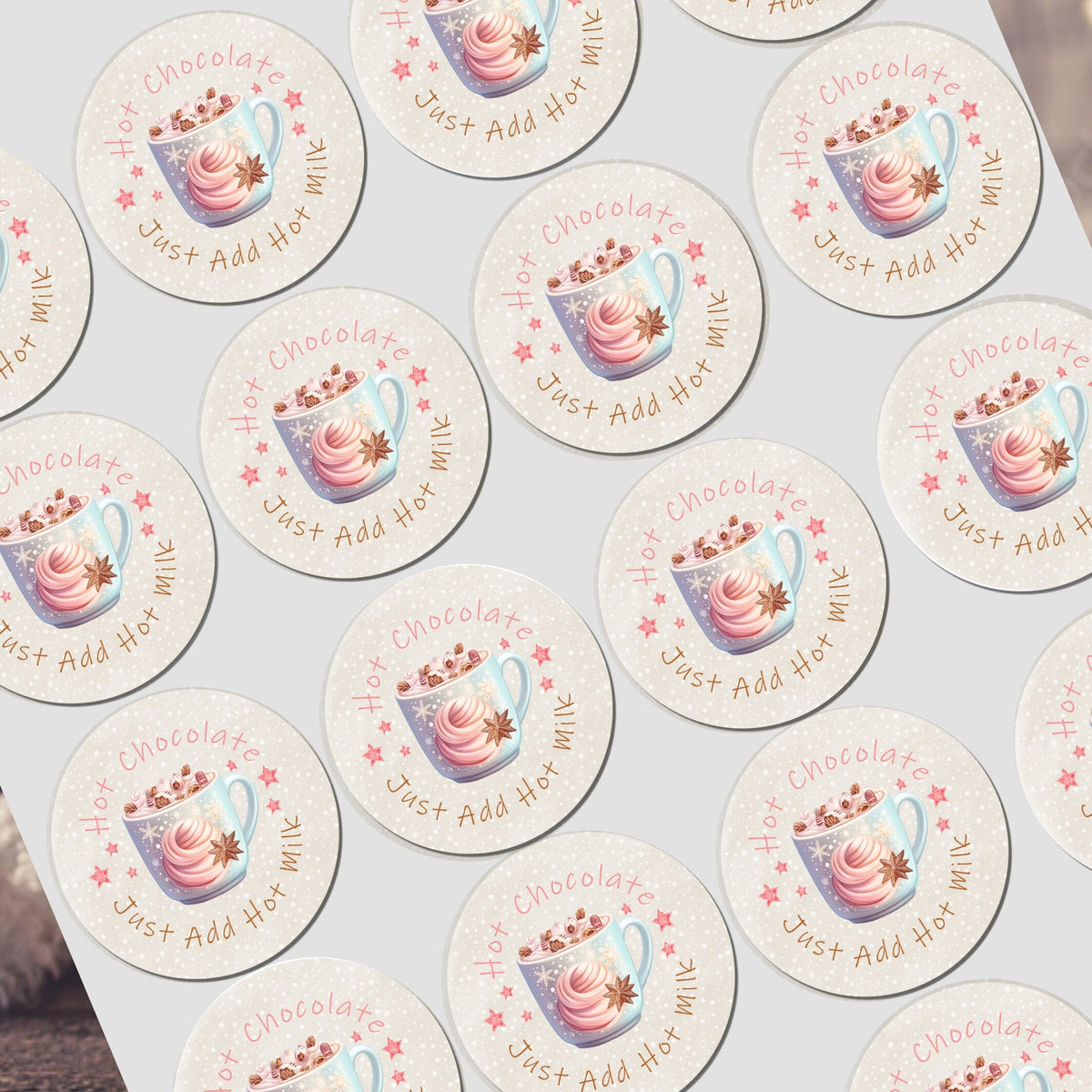 Personalised Christmas Stickers for Hot Chocolate Gift Wrap Label