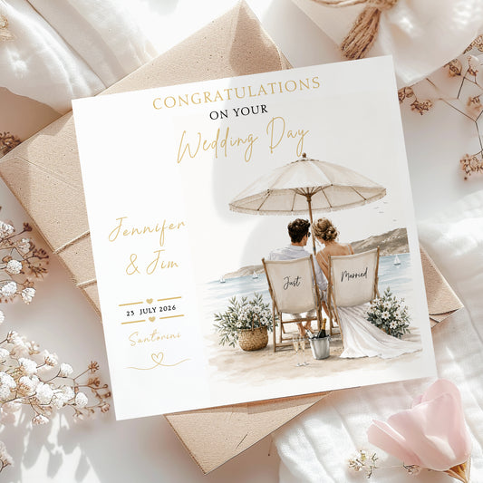 Personalised Wedding Card, Wedding Abroad Card, Beach Wedding