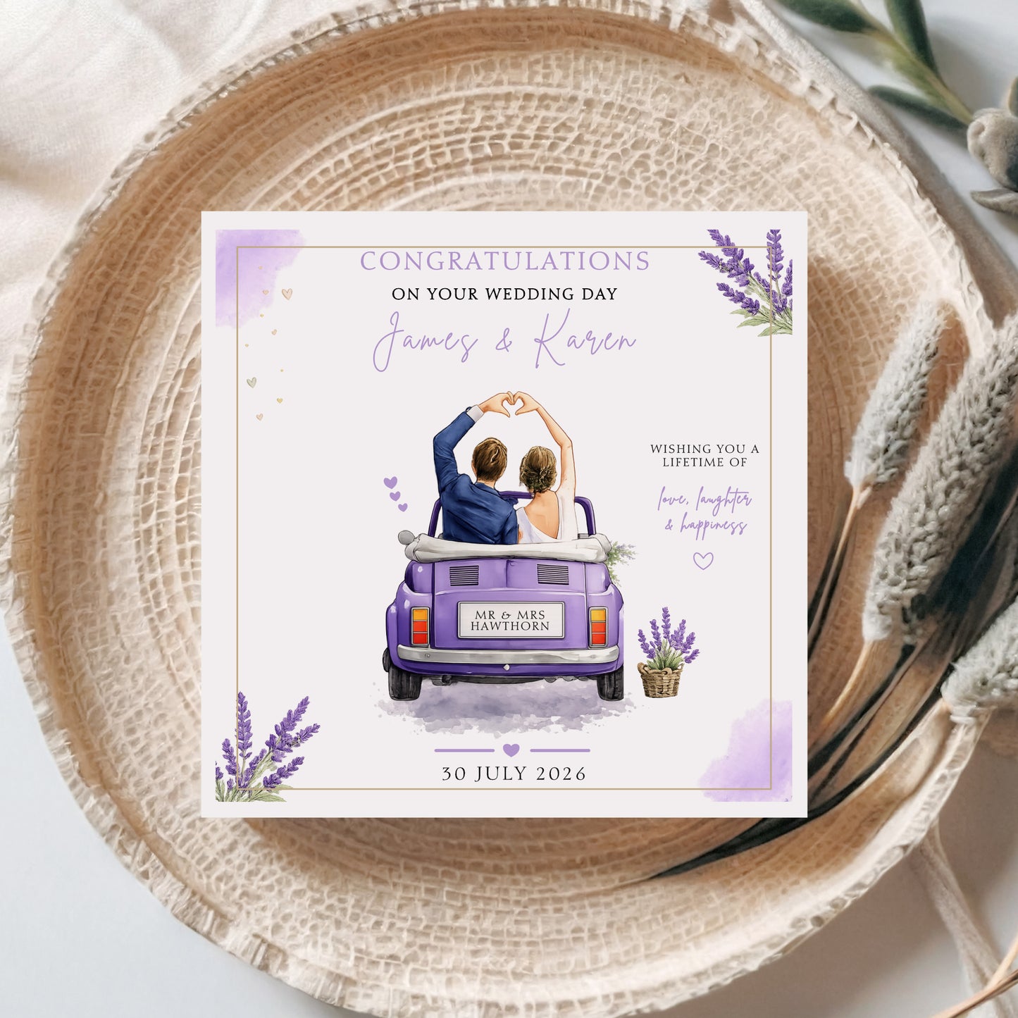 Personalised Wedding Card, Mini Car Couple