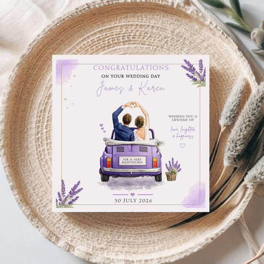 Personalised Wedding Card, Mini Car Couple
