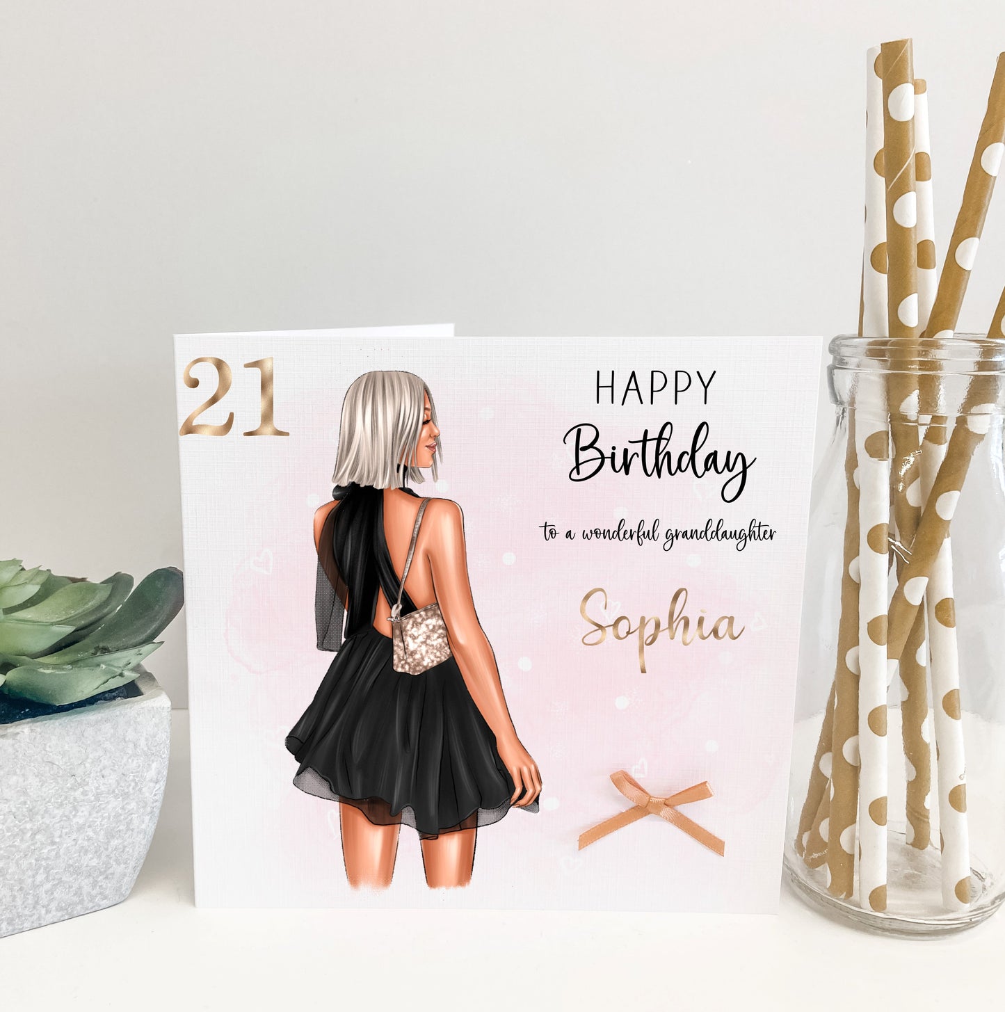 a birthday card with a picture of a woman in a short dress