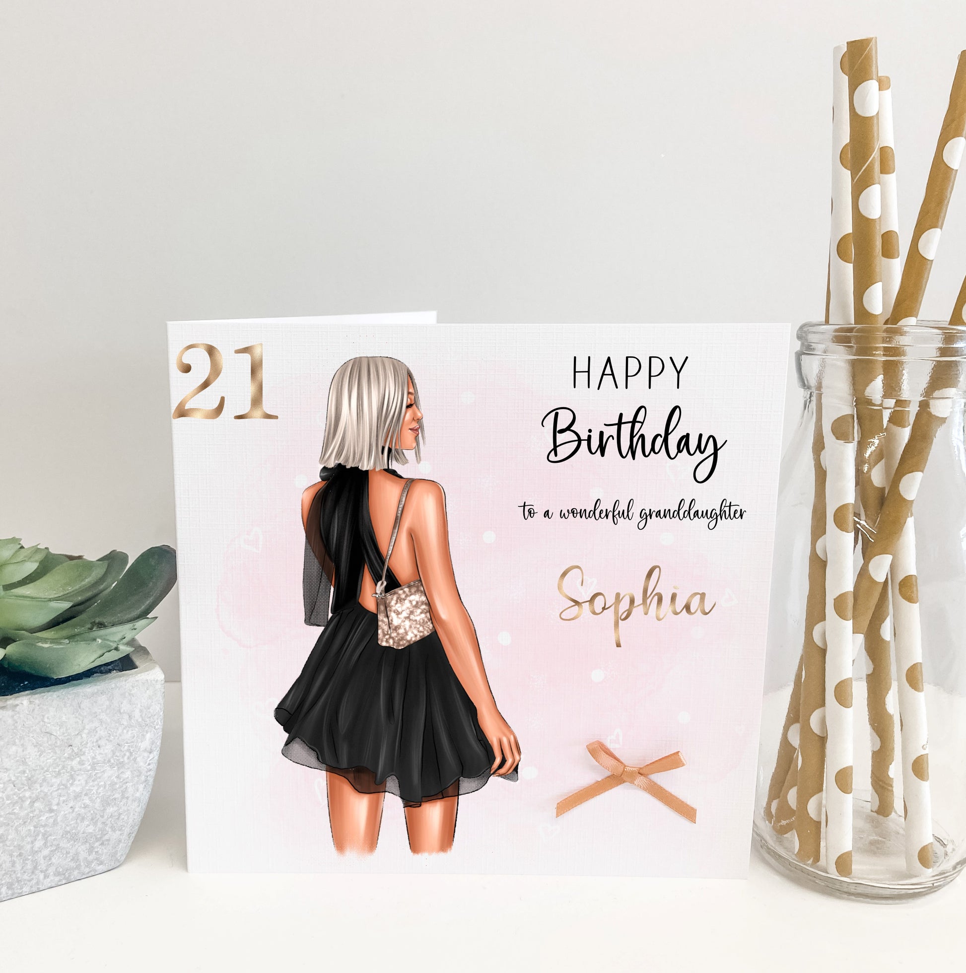 a birthday card with a picture of a woman in a short dress