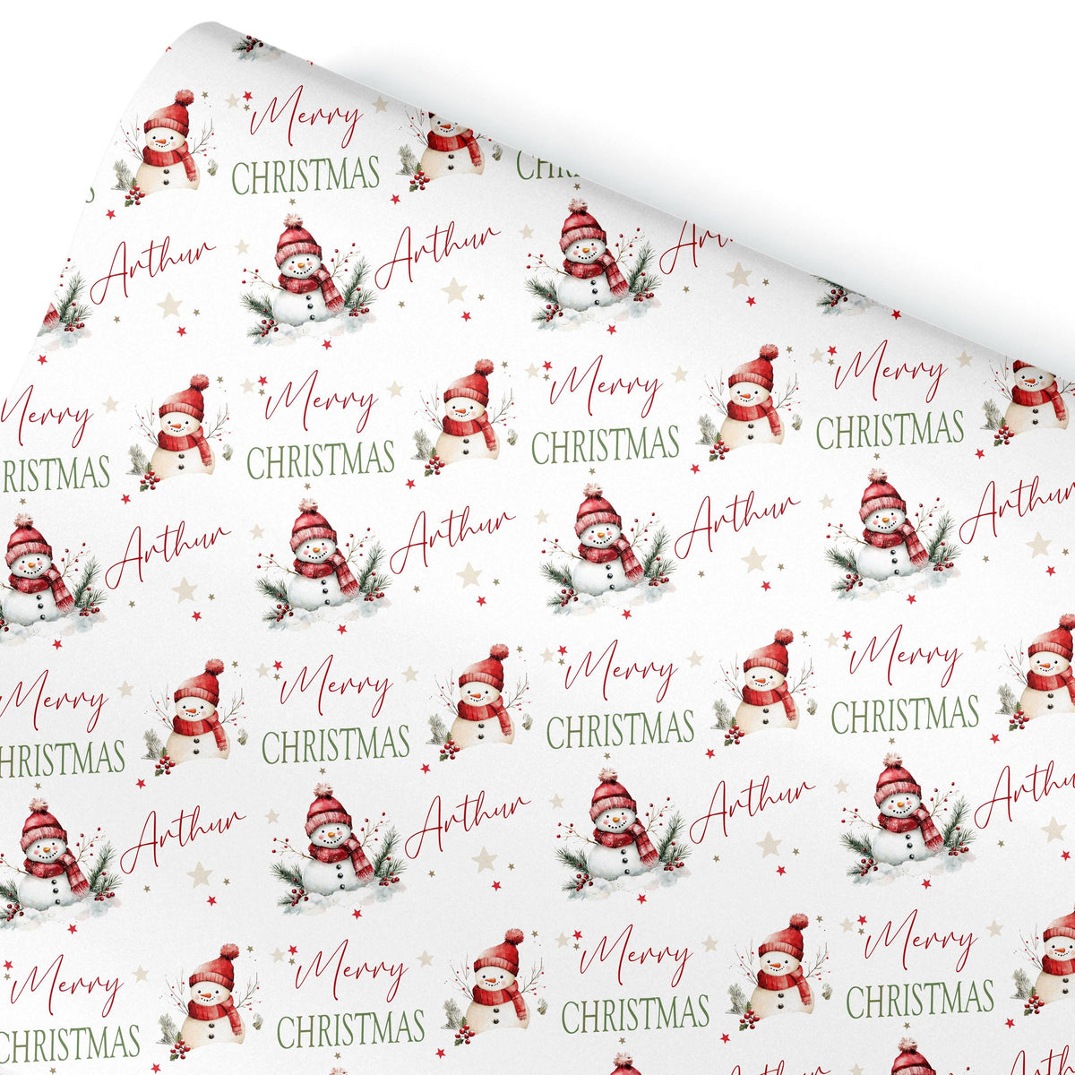 Personalised Christmas Wrapping Paper, Snowman Gift Wrap For Kids