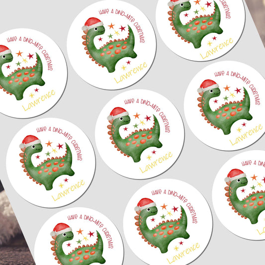 Personalised Christmas Dinosaur  Stickers for Gift Present Wrapping Tags Dinosaur
