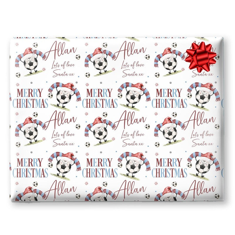 Football Christmas Wrapping Paper, Personalised Xmas Gift Wrap for Football Fans