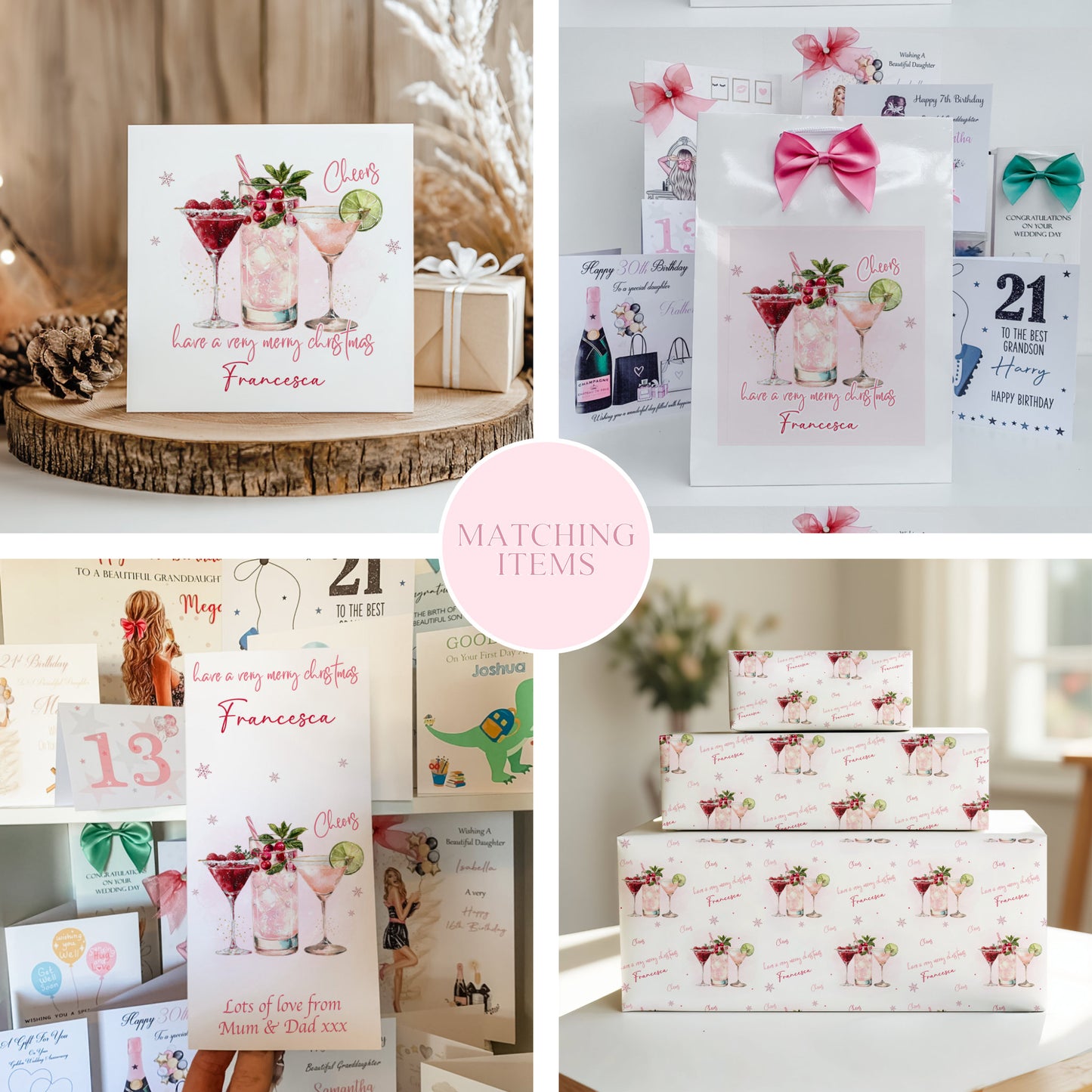 Large A4 Personalised Christmas Card Cocktails