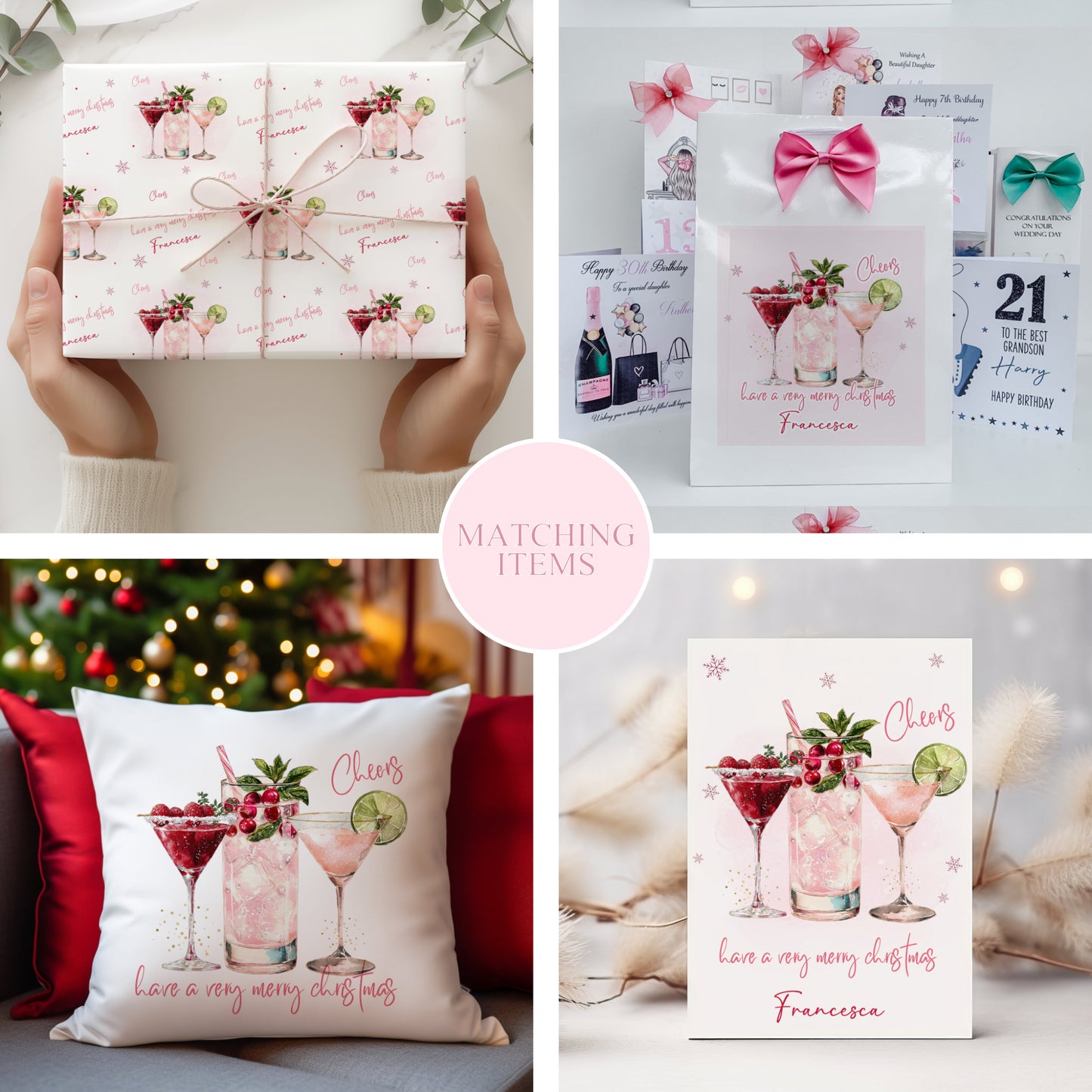 Large A4 Personalised Christmas Card Cocktails