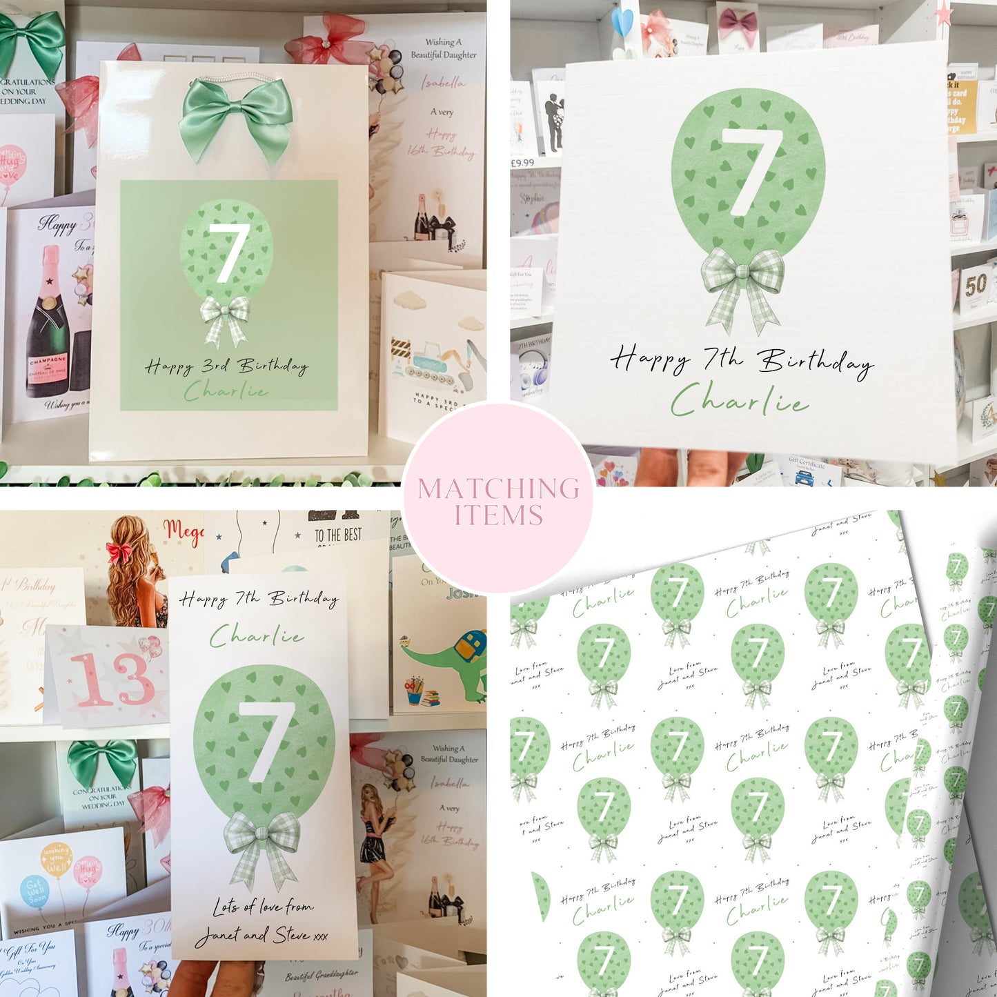 Green Love Heart Balloon Birthday Card For Him