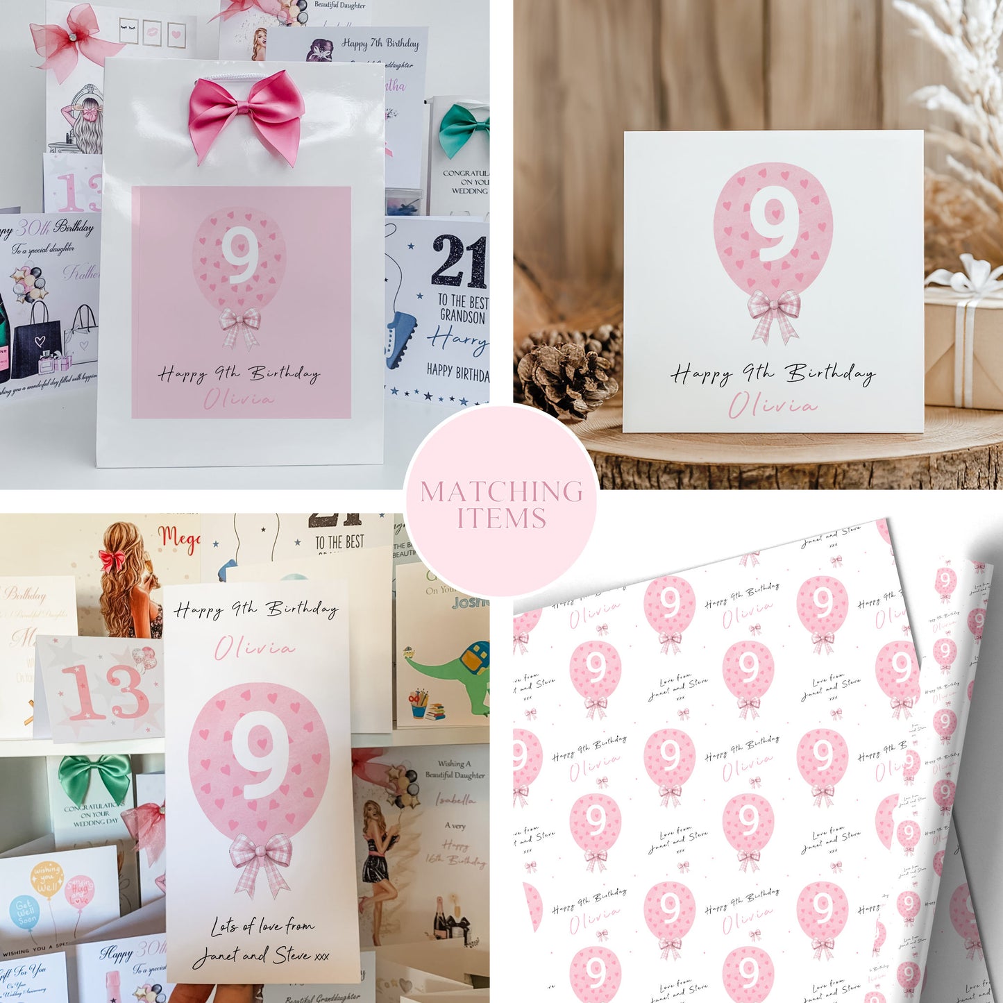 Pink Love Heart Balloon Birthday Card For Her