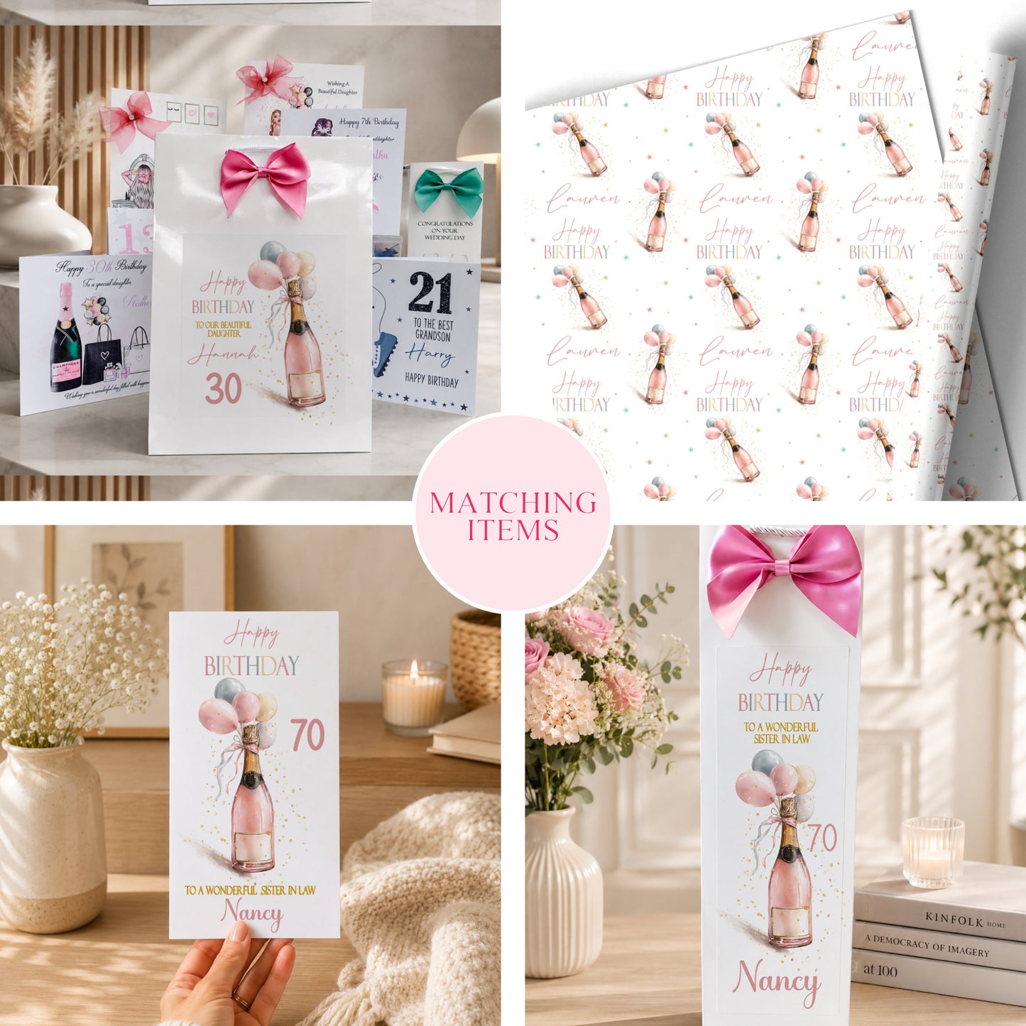 Large A4 Female Birthday Card Champagne Balloons Bottle