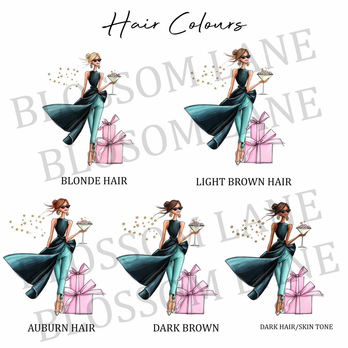 Large A4 Female Birthday Card Fashionista Design with Turquoise Bow