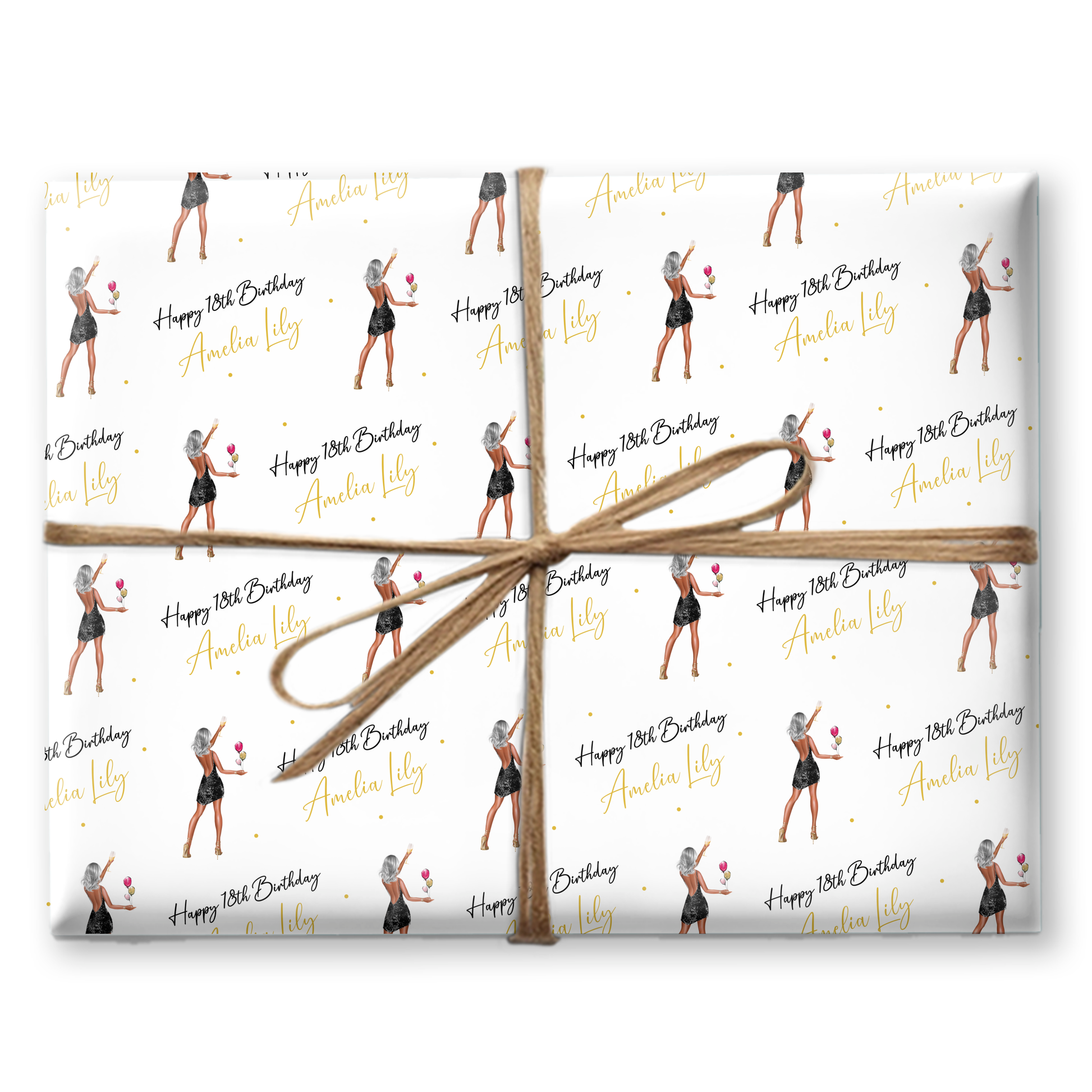 a wrapped gift box with a picture of a woman in a bathing suit