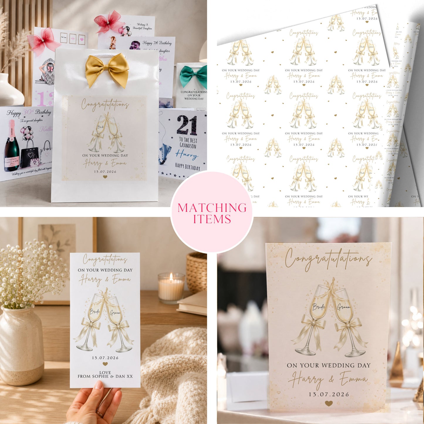 Large A4 Personalised Luxury Wedding Champagne Flutes Card