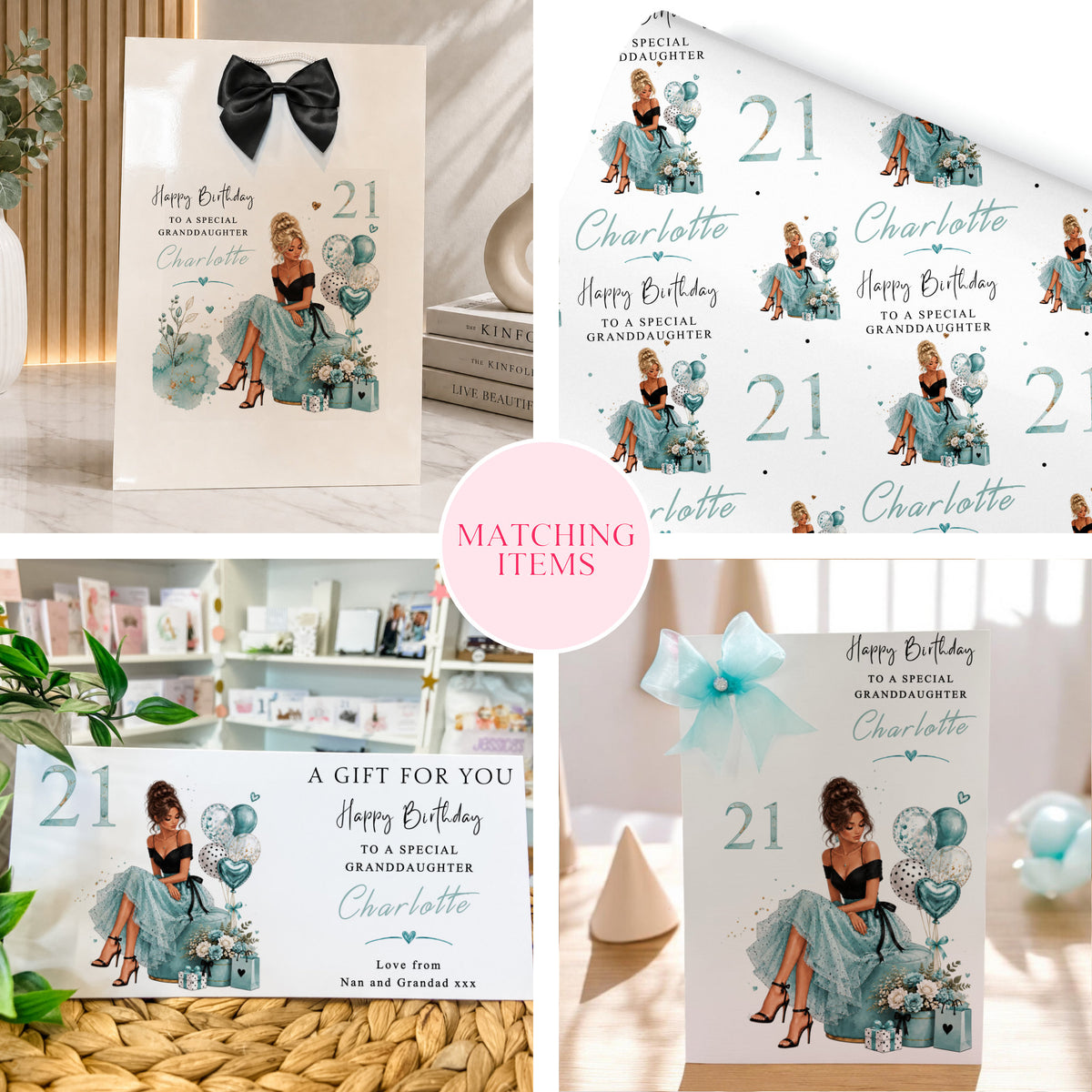 Personalised Birthday Wrapping Paper for Her Turquoise Girl