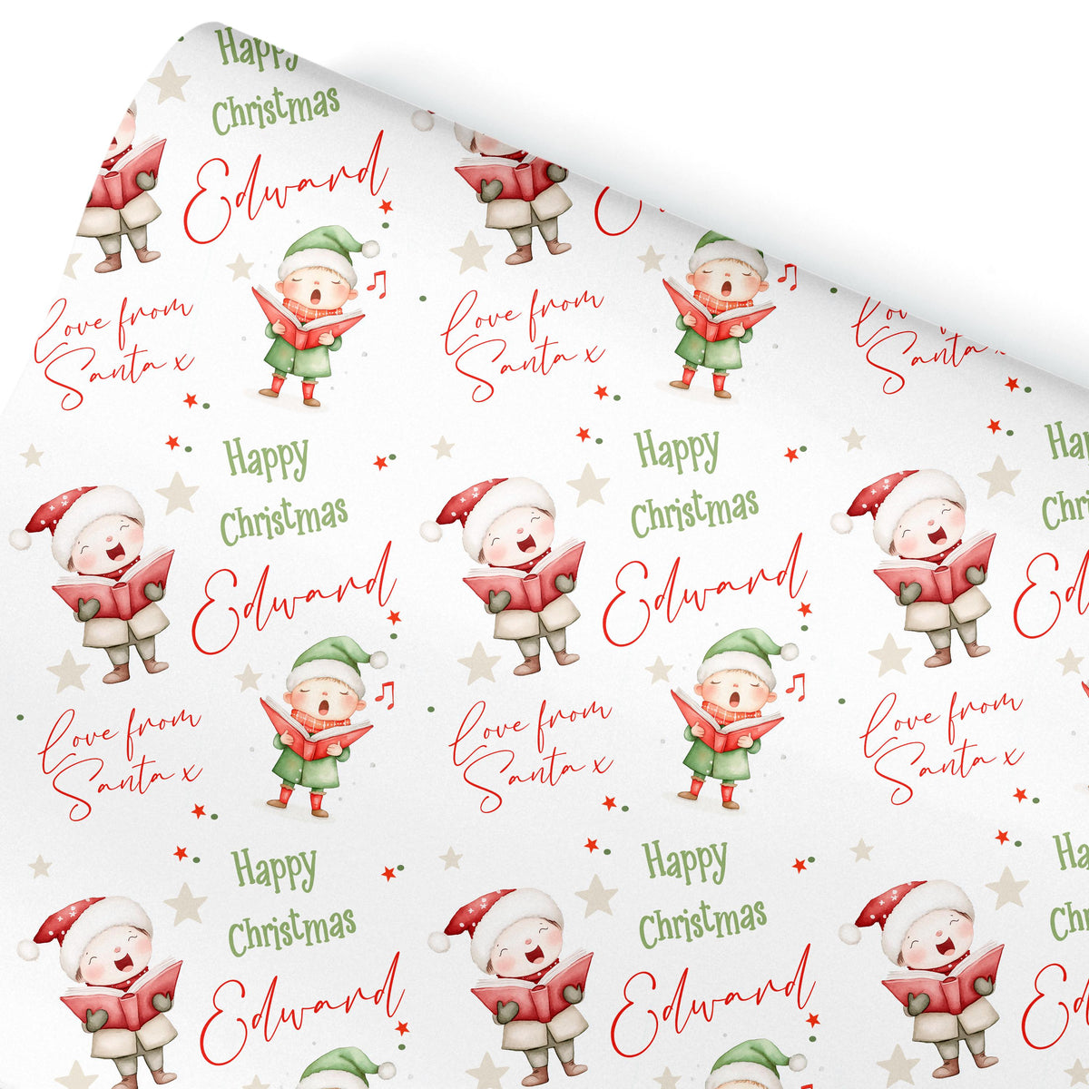 Personalised Christmas Wrapping Paper, Custom Carol Singer Gift Wrap