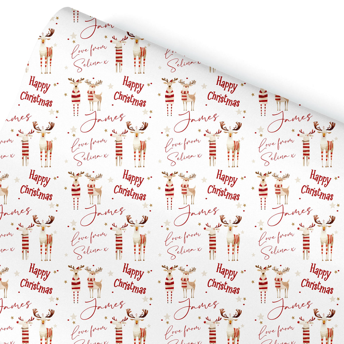 Christmas Gift Wrapping Paper,Personalised Reindeer Gift Wrap, For Her, For Him Novelty gift wrapping
