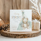 A greeting card with a teddy bear and a teepee tent design, celebrating Father's Day. The card has a message that reads "Happy FIRST Father's Day Daddy" and "Let's go on adventures together".
