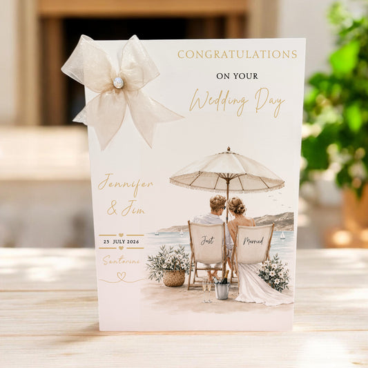 Large A4 Personalised Wedding Abroad Card, Beach Wedding