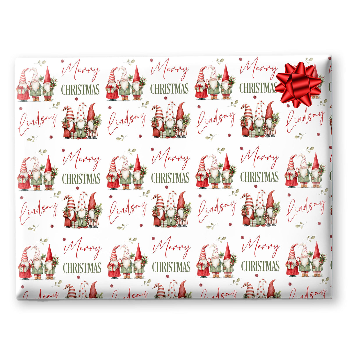 Personalised Gnome Gift Wrap, A4 Christmas Wrapping Paper For Her