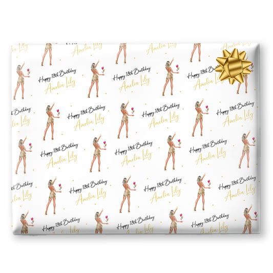 a wrapping paper with a picture of a woman holding a tennis racquet