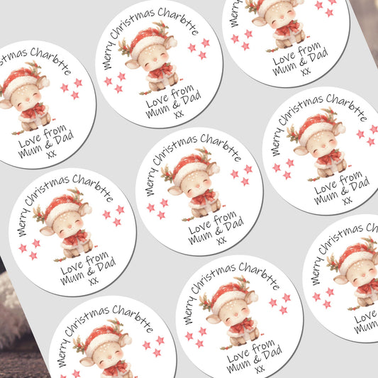 Personalised Christmas Stickers for Gift Tags Name Labels Present Wrapping Deer