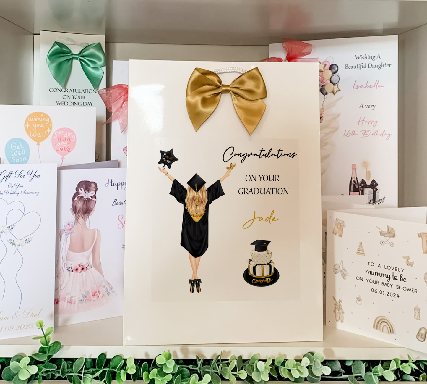 a card with a picture of a girl in a graduation outfit