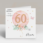 a pink 60th birthday card with the number 60 on it