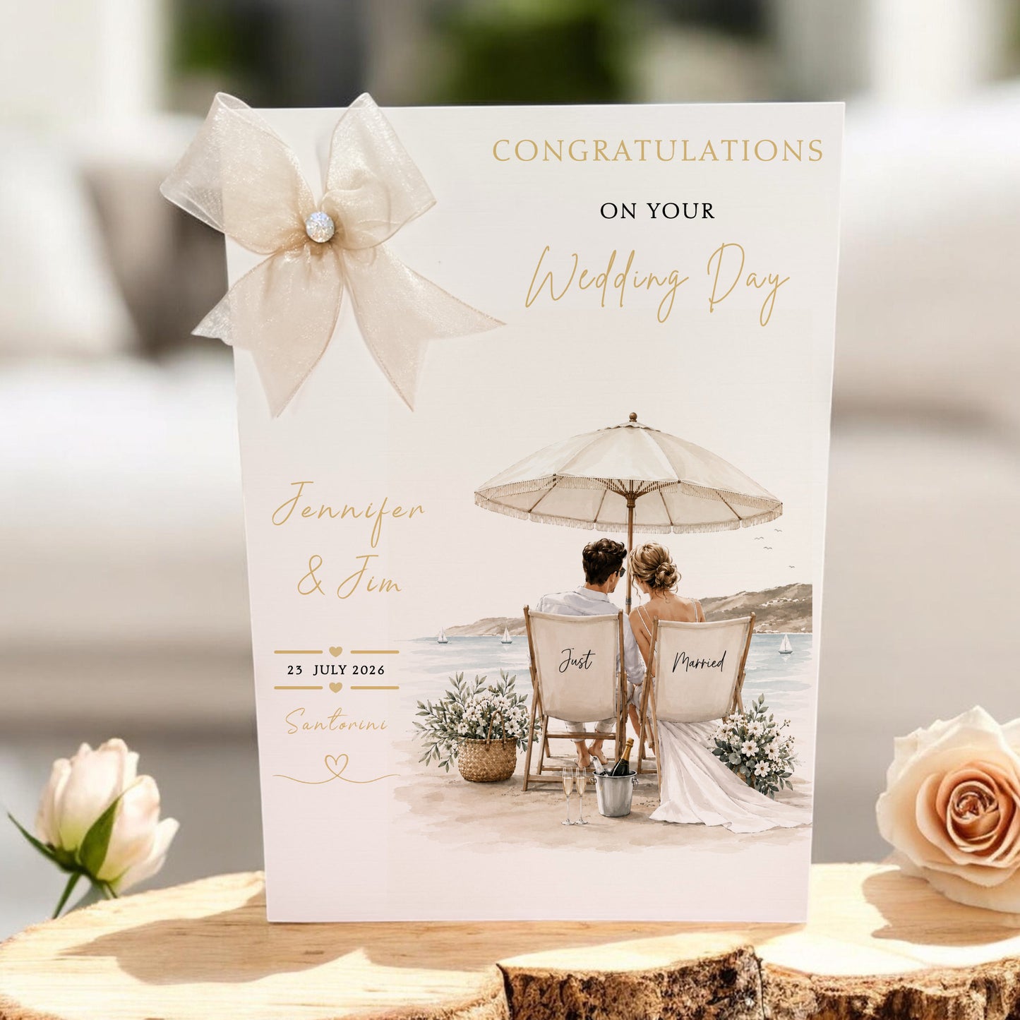 Large A4 Personalised Wedding Abroad Card, Beach Wedding
