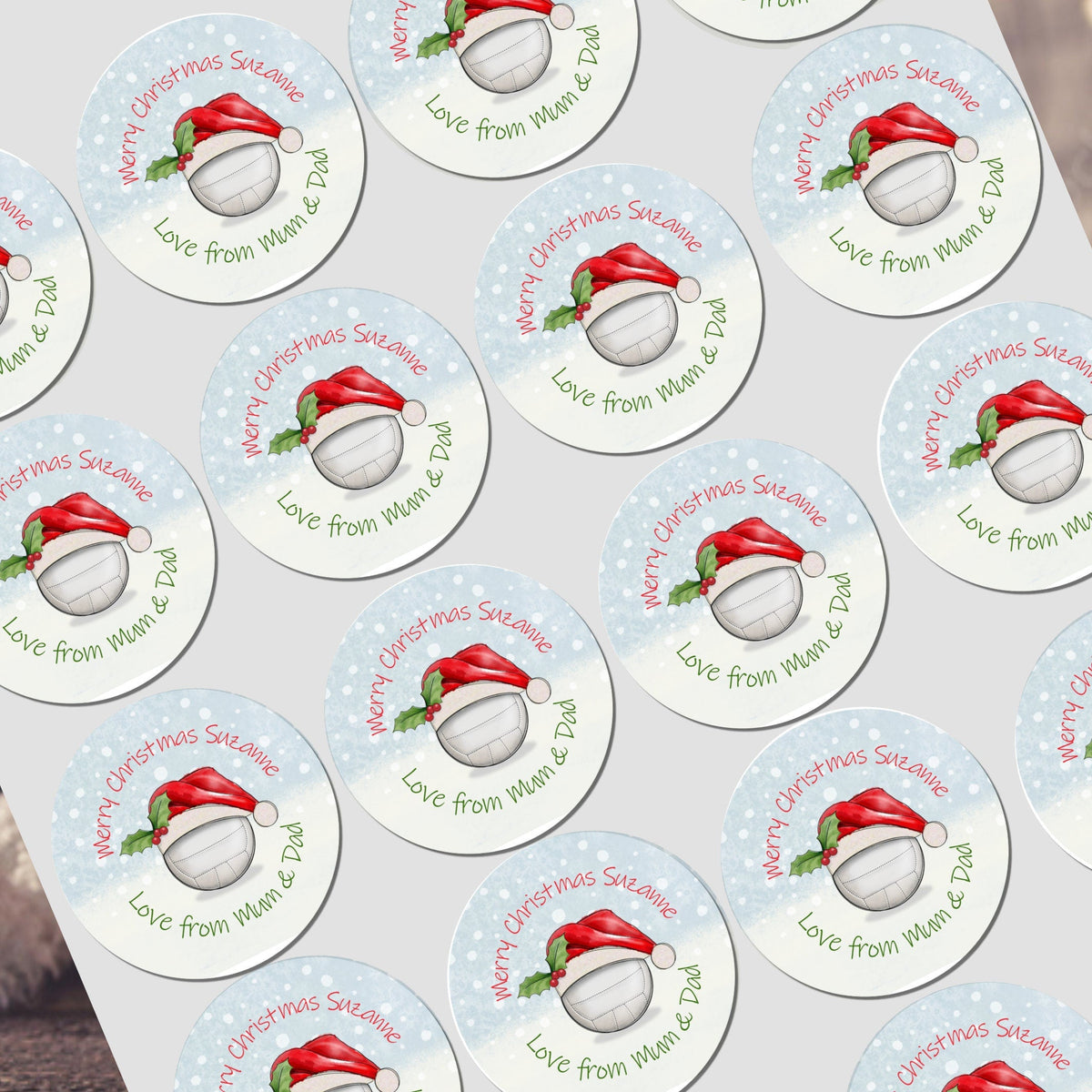 Personalised Christmas Netball sticker, Gift Tags, Gift Wrap Present Stickers