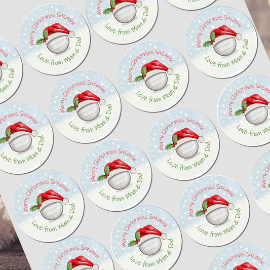 Personalised Christmas Netball sticker, Gift Tags, Gift Wrap Present Stickers