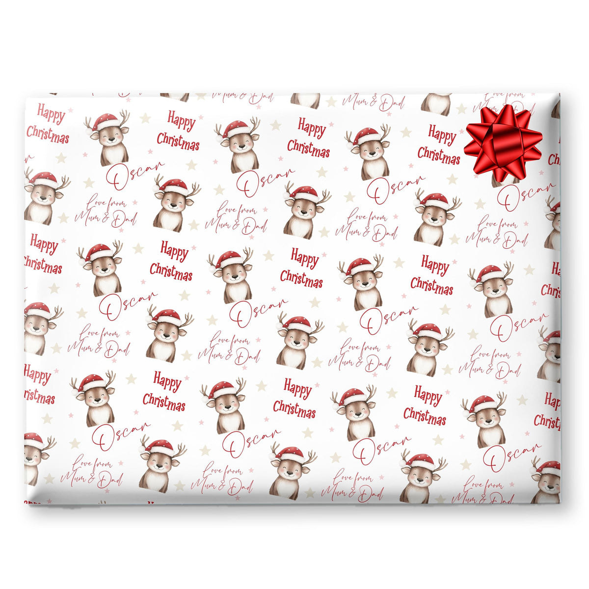 Christmas Gift Wrapping Paper,Personalised Girls or Boys Paper, Gift Wrap Reindeer Childrens