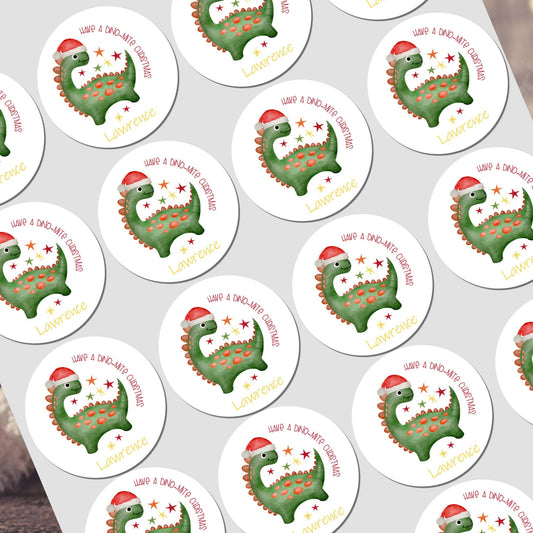 Personalised Christmas Dinosaur  Stickers for Gift Present Wrapping Tags Dinosaur