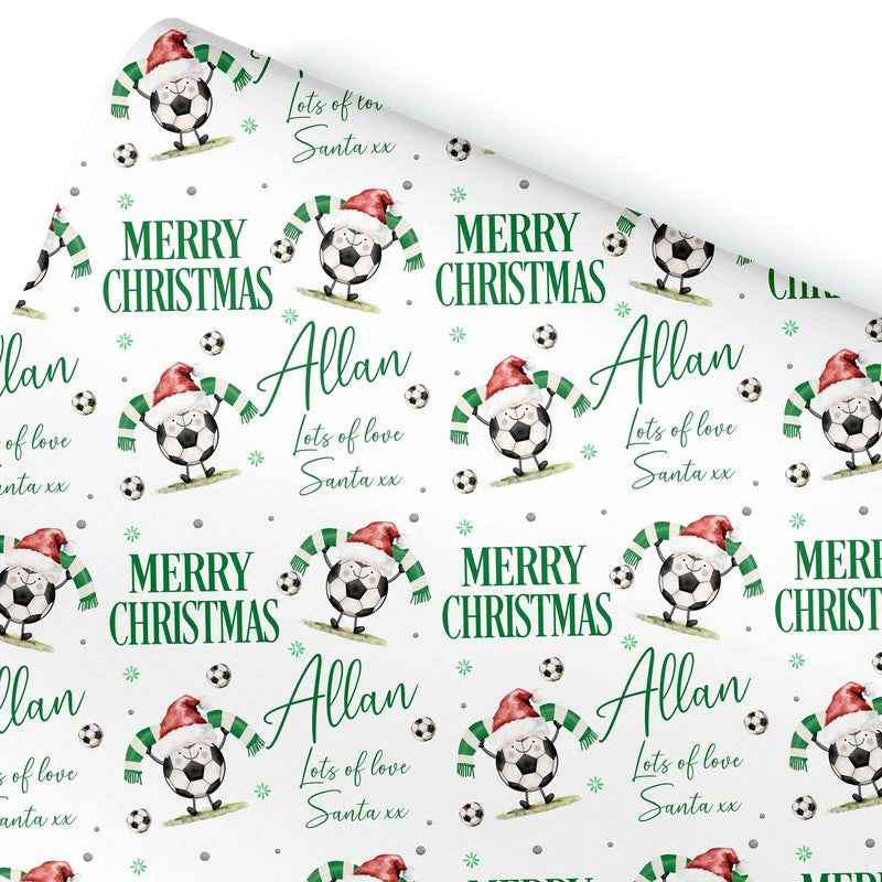 Football Christmas Wrapping Paper, Personalised Xmas Gift Wrap for Football Fans