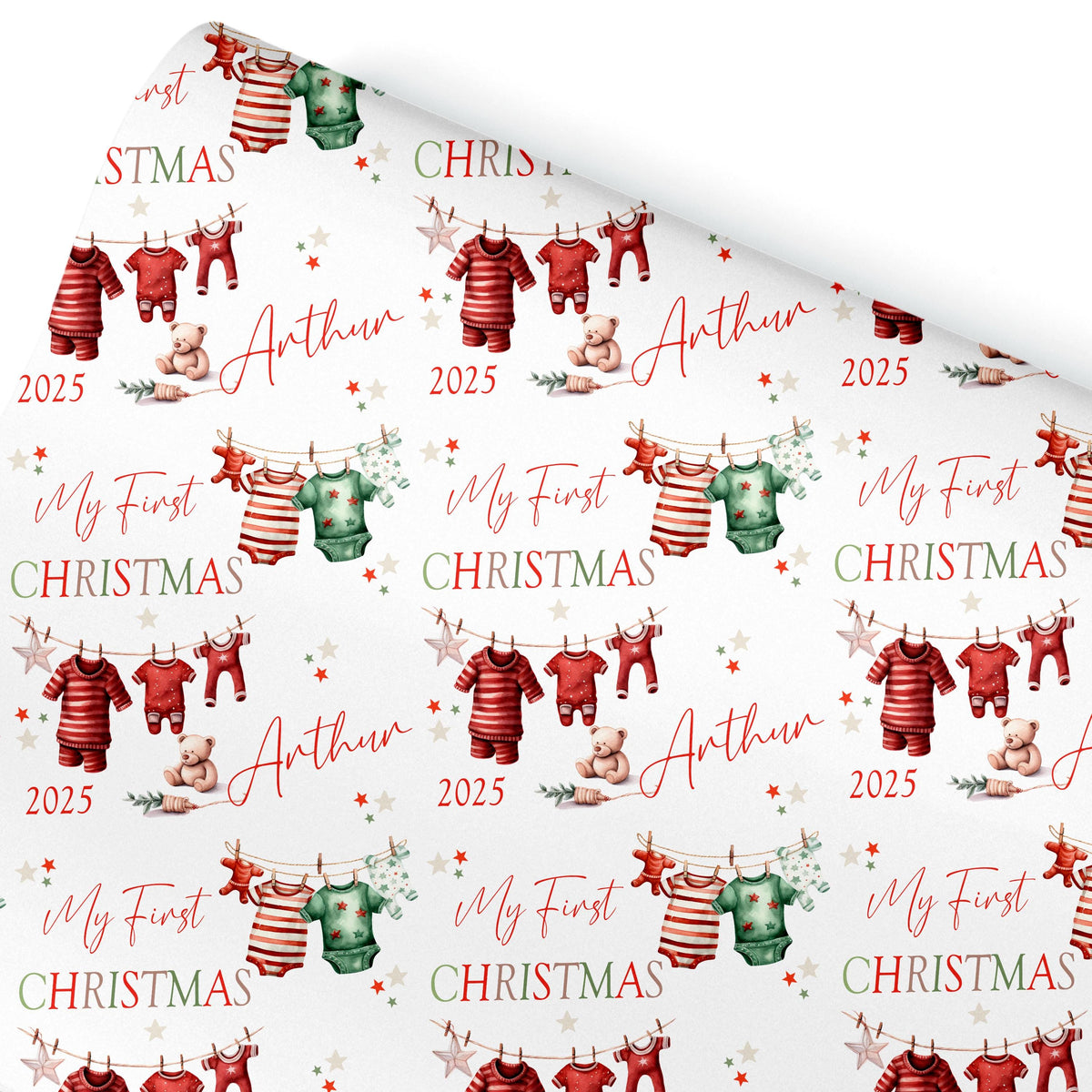 Baby First Christmas Wrapping Paper, A2 Personalised Newborn Wrap