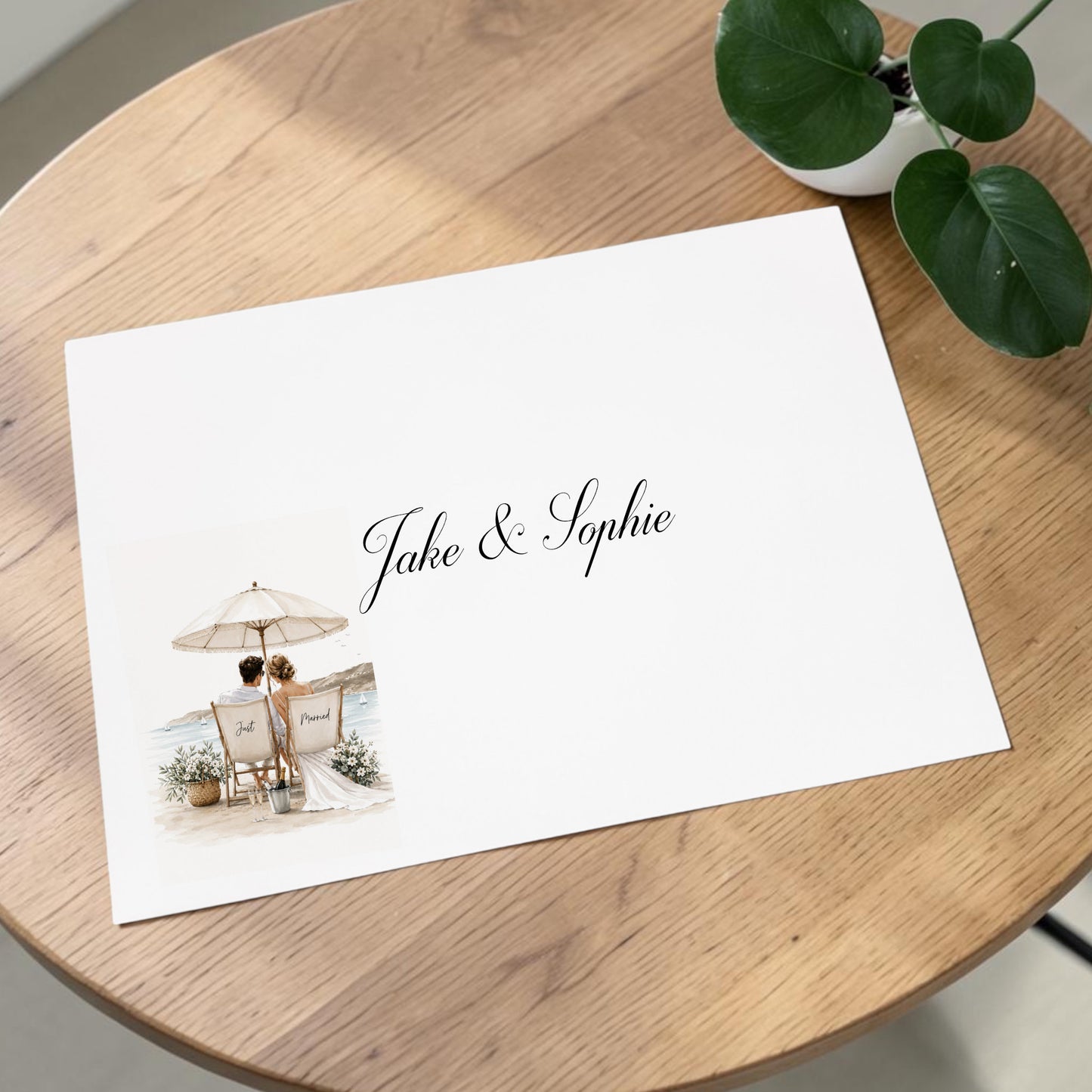 Large A4 Personalised Wedding Abroad Card, Beach Wedding