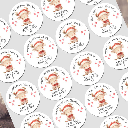 Personalised Christmas Stickers for Gift Tags Name Labels Present Wrapping Deer