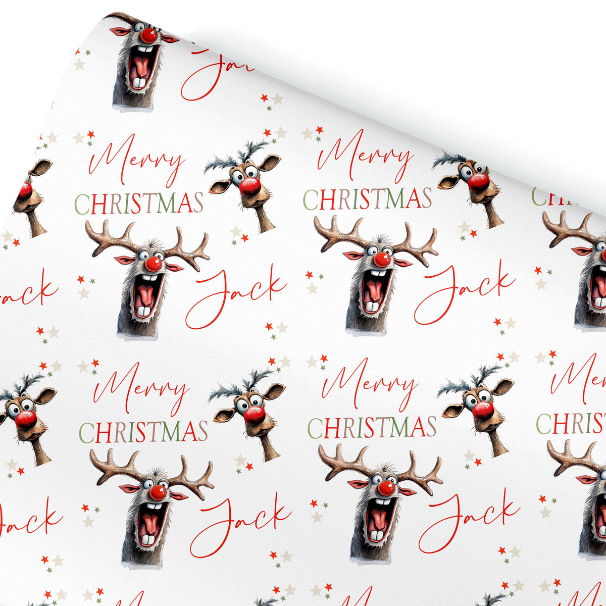 Childrens Wrapping Paper, Funny Reindeer Design, Personalised Boys and Girls Paper, Novelty Gift Wrap Roll Teenage gift wrap