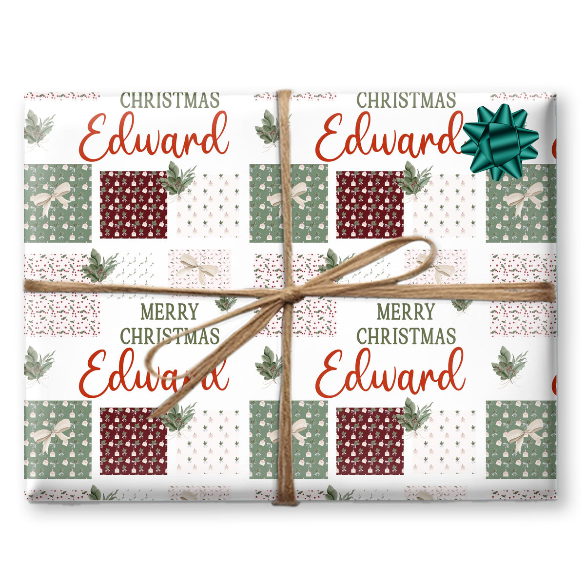 Personalised Gift Wrap | Personalised Christmas Wrapping Paper | Personalised Gift Wrap | Squares Pattern