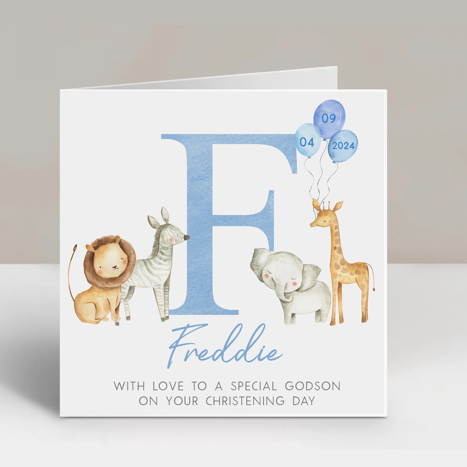 a card with a picture of a giraffe, a zebra, and a