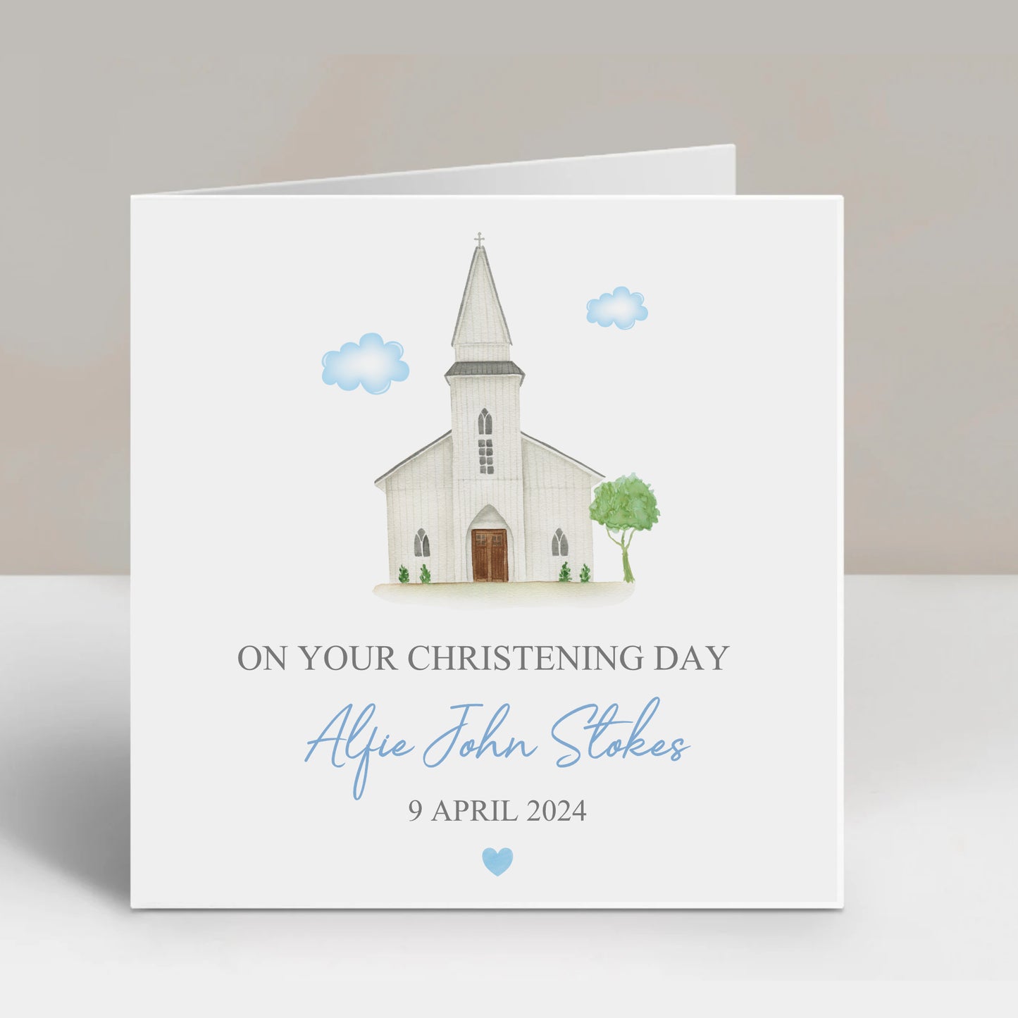 a card with a picture of a church on it