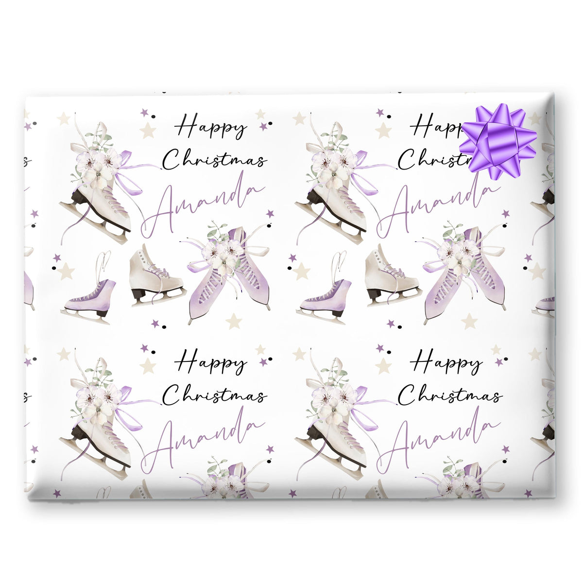Personalised Christmas Wrapping Paper, Ice Skating Girls Gift Wrap