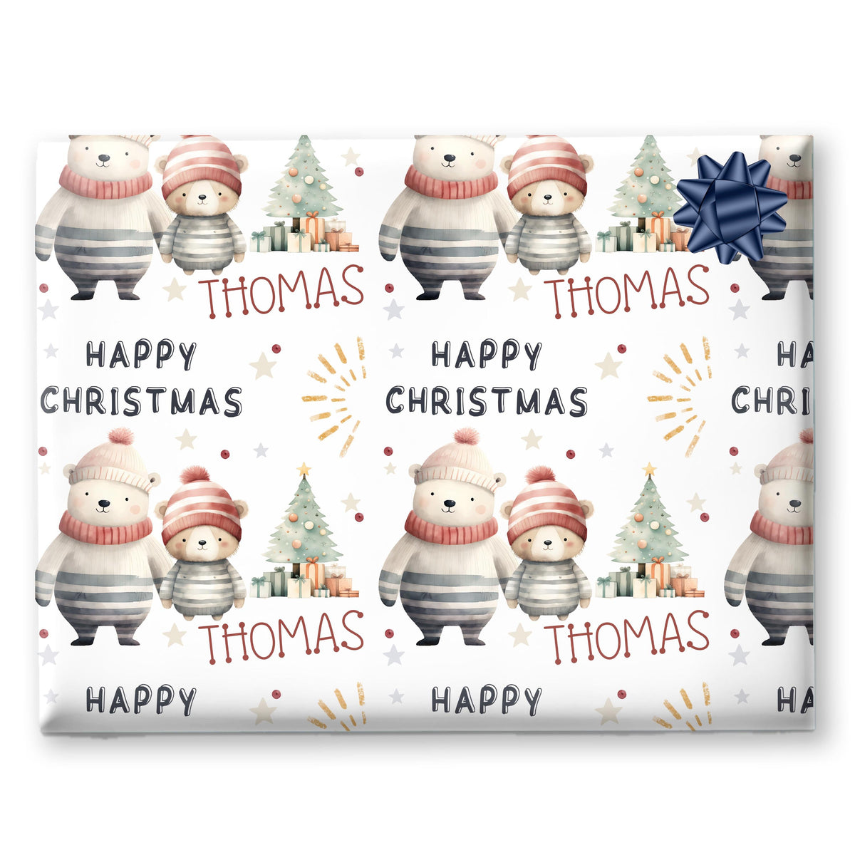 Childrens Gift Wrap Wrapping Paper, Cute Bears, Personalised Boys and Girls Paper, Gift Wrap for Him Her