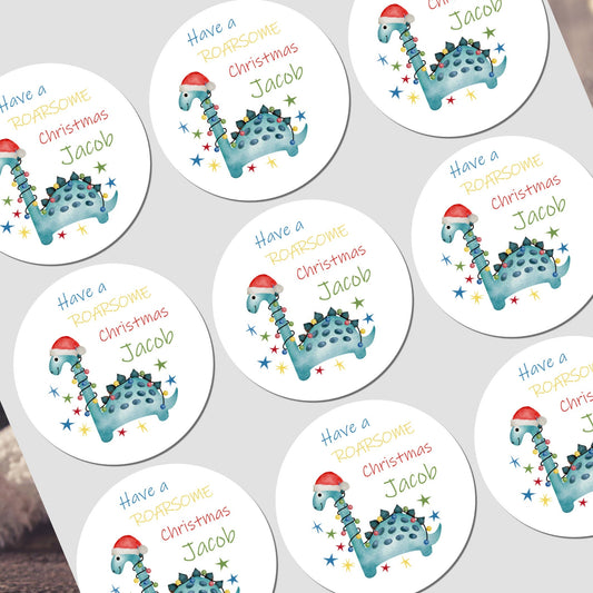 Personalised Christmas Dinosaur  Stickers for Gift Present Wrapping Tags Dinosaur