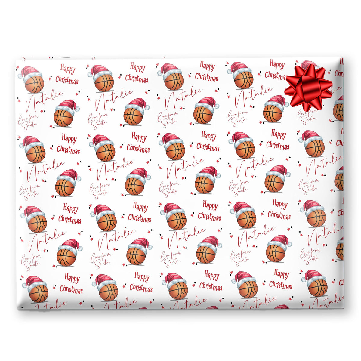 Personalised Christmas Gift Wrap – Basketball Santa Hat Design- Sport mad wrapping paper