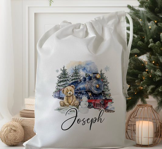 personalised christmas eve treat bag for pjs hot chocolate mug