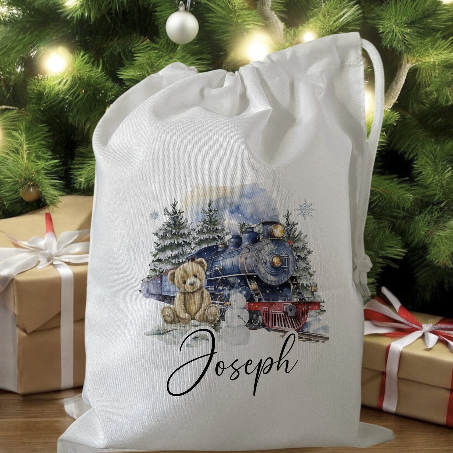 personalised christmas eve treat bag for pjs hot chocolate mug